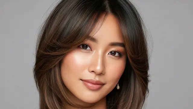 Layered Lob dengan Face-Framing atau Curtain Bangs