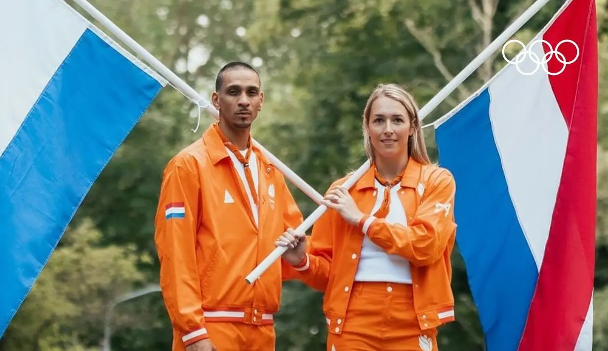 Denham dipercaya merancang seragam seremonial Timnas Belanda untuk Olimpiade 2024. Denham menghadirkan outdoor wear yang terdiri dari baseball jacket dan celana berwarna oranye lengkap dengan syal dan bendera Belanda di lengan kanan. [@olympics]