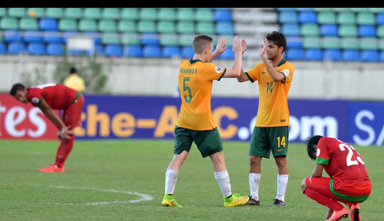 Timnas Indonesia U19 dikalahkan Australia 0-1 di Yangon, Myanmar, (12/10/2014). (ANTARA FOTO/Andika Wahyu)