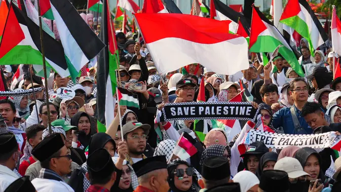 Ribuan Orang Gelar Aksi Bela Palestina di Kawasan Patung Kuda Jakarta
