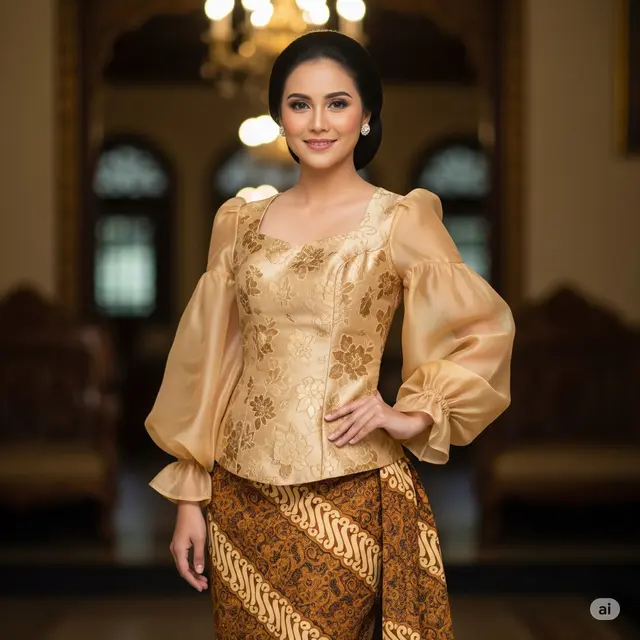 Keanggunan Klasik: Batik Parang dan Brokat Emas