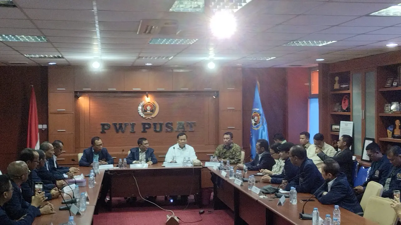 alon Presiden (Capres) nomor urut dua Prabowo Subianto di PWI. (Winda Nelfira)