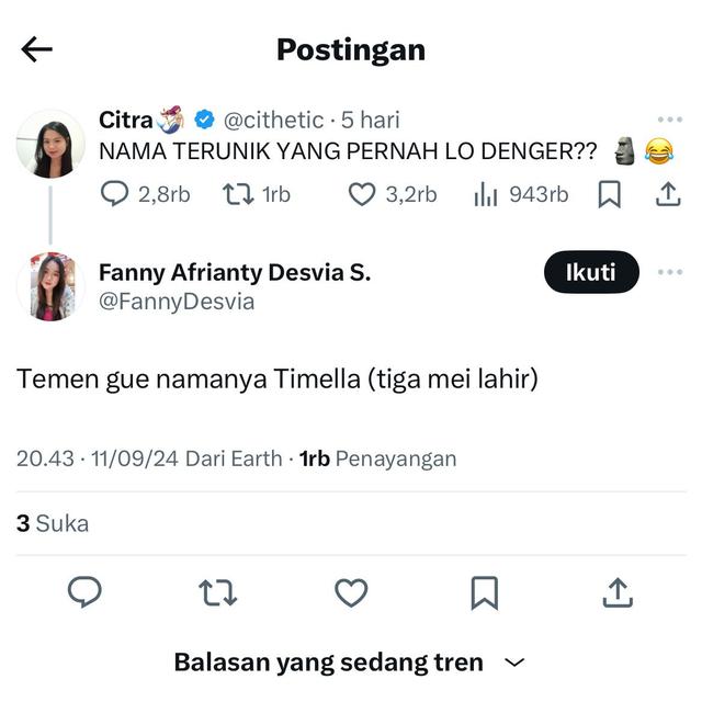 6 Nama Unik Orang Ini Bikin Terheran-heran, Asal Usulnya Tak Terduga