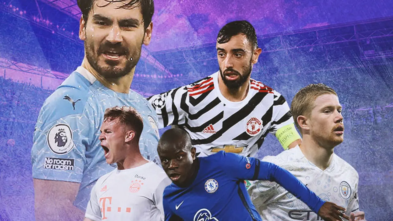Ilustrasi - Ilkay Gundogan, Kevin De Bruyne, Joshua Kimmich, Bruno Fernandes, N'Golo Kante
