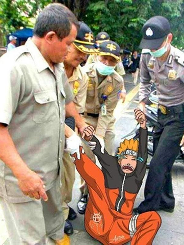 Naruto ketika kena razia satuan polisi pamong praja (Sumber: Instagram/photoshop.shitposter)