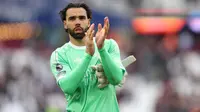 Kiper Arsenal, David Raya, bereaksi setelah pertandingan Liga Inggris antara West Ham dan Arsenal di London, Minggu, 10 Mei 2026. (Foto AP/Ian Walton)