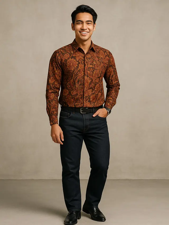 Model Kombinasi Batik dengan Jeans untuk Look Casual/Ilustrasi gambar oleh AI