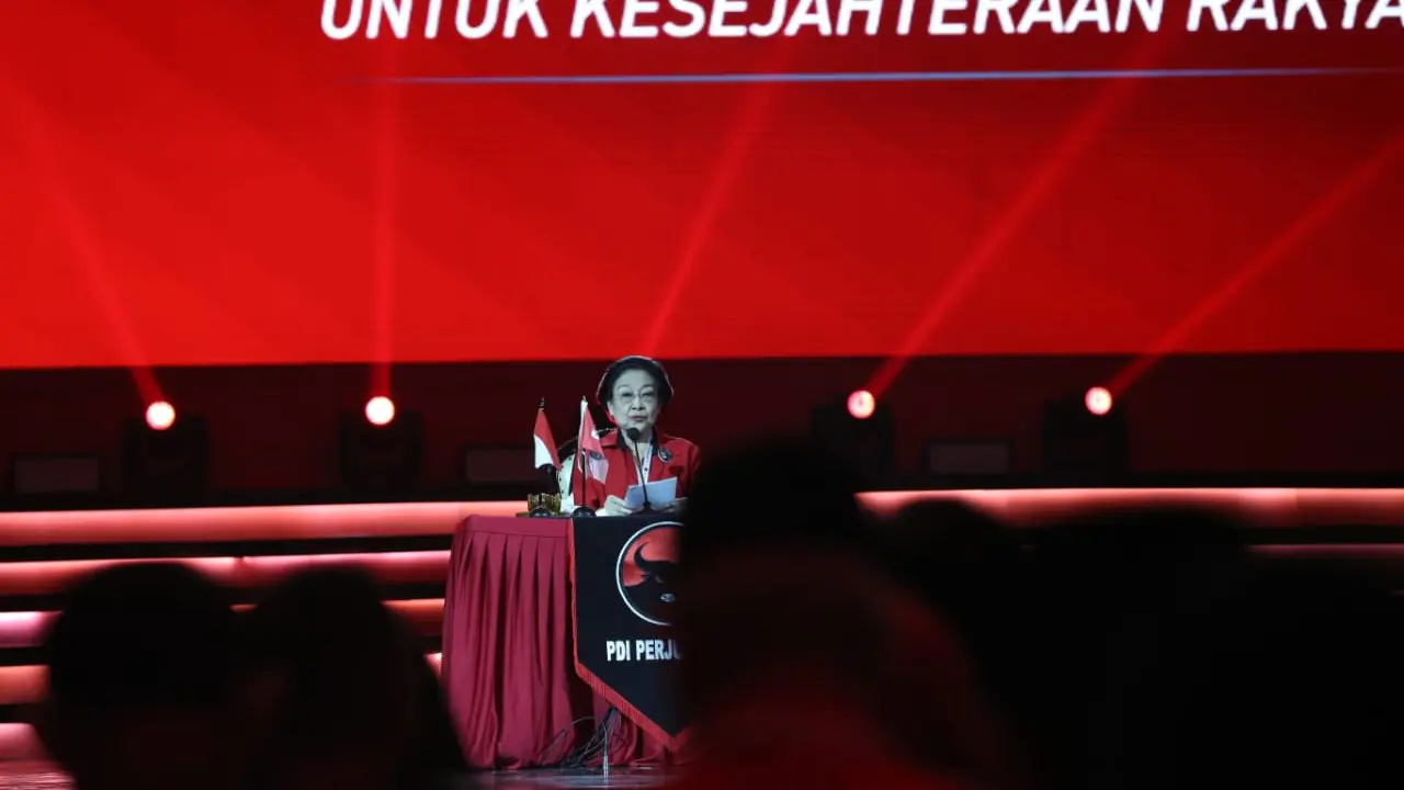 Ketua Umum PDIP Megawati Soekarnoputri dalam Rakernas PDIP, Jumat (29/9/2023).