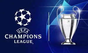 Logo dan Trofi Liga Champions. (Bola.com/Dody Iryawan)