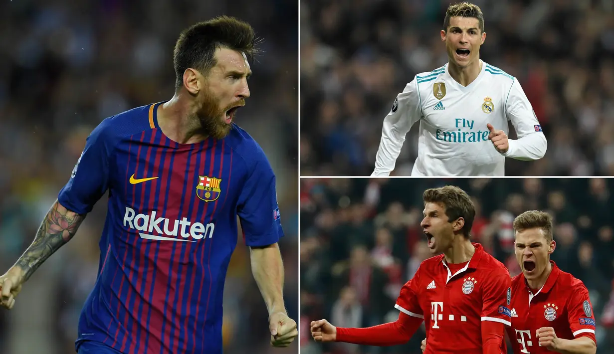 Berikut ini deretan pemain yang paling sering mencetak gol pada fase 16 besar Liga Champions sepanjang masa. Posisi teratas di tempati Lionel Messi yang unggul dua gol dari Cristiano Ronaldo. (Kolase foto-foto dari AFP)