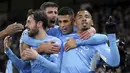 Berkat kemenangan ini The Citizens nyaman berada di puncak Grup A dengan 12 poin unggul delapan poin atas PSG di tempat kedua. Manchester City juga memastikan diri melenggang ke fase knock-out. (AP/Scott Heppell)