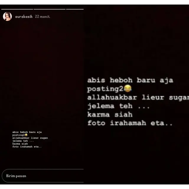 Aura Kasih kecewa dengan sikap Eryck Amaral dan menuliskannya dengan bahasa Sunda (Lambe_Turah)