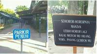 Tulisan Nyeleneh di Tempat Parkir Kocak Banget. (Sumber: Twitter/@txtdarigajelas dan 1cak.com)