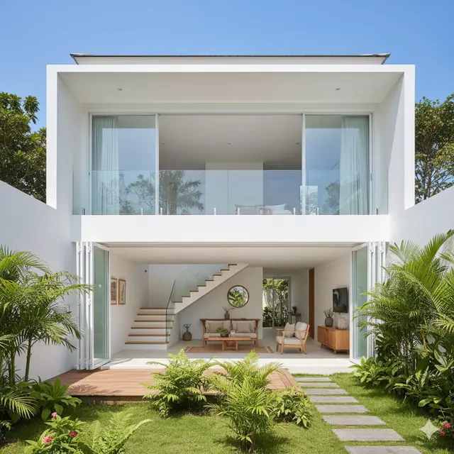 Desain Rumah Gaya Modern dengan Mezzanine Elegan. Gemini