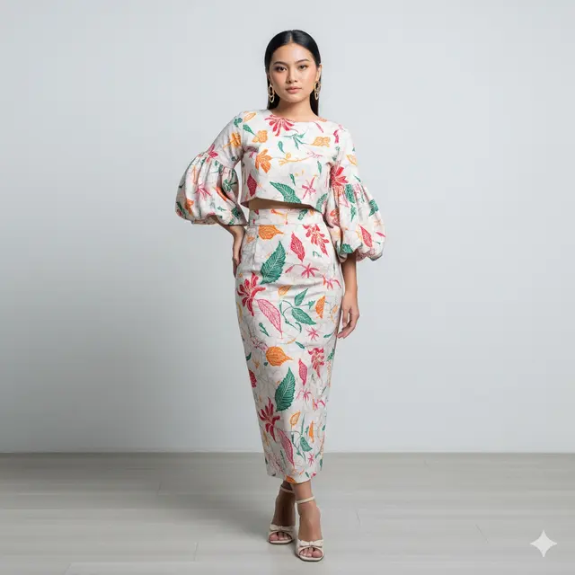 Model Dress Batik Mini Lengan Balon Motif Sederhana. Gemini