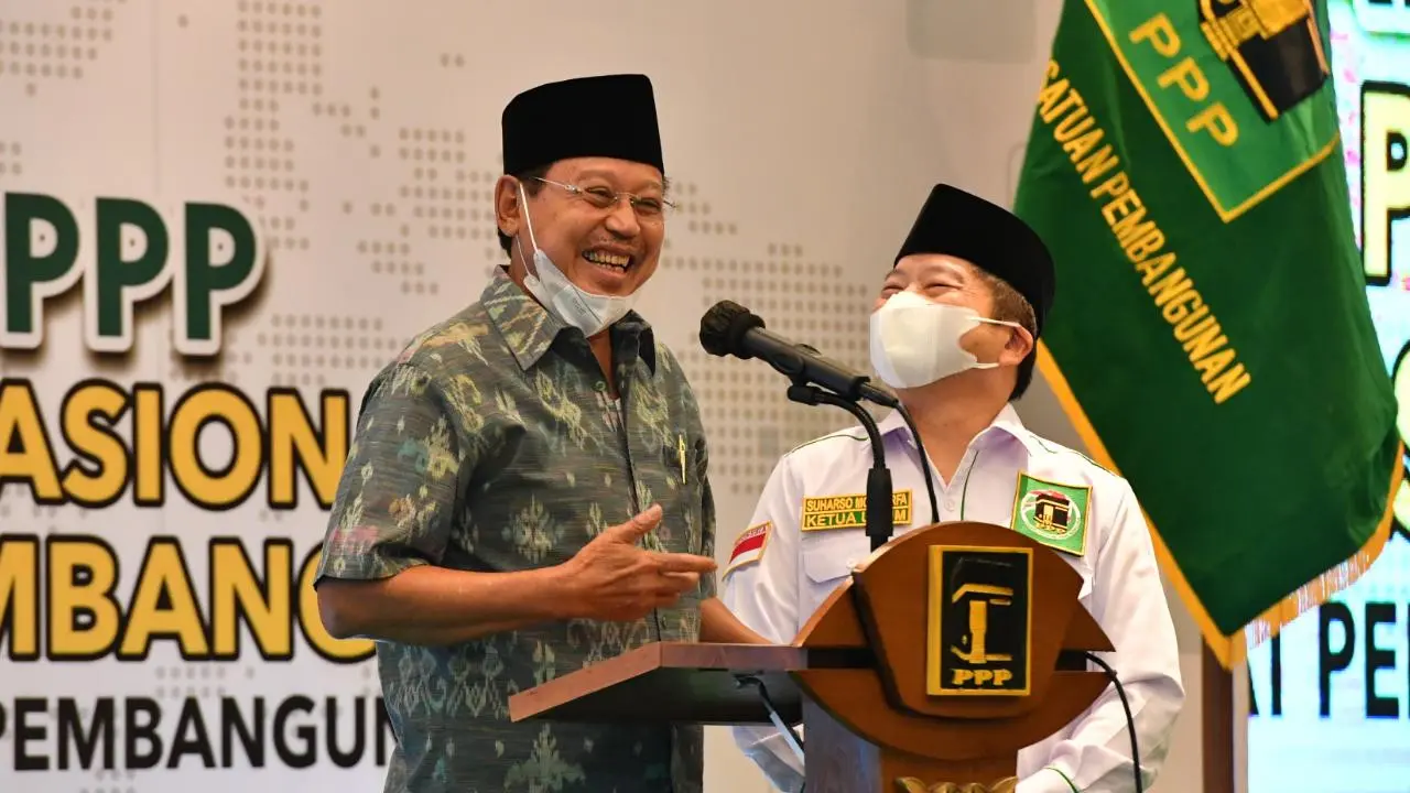 Ketua Umum PPP Suharso Monoarfa dan Djan Faridz di Rapimnas I