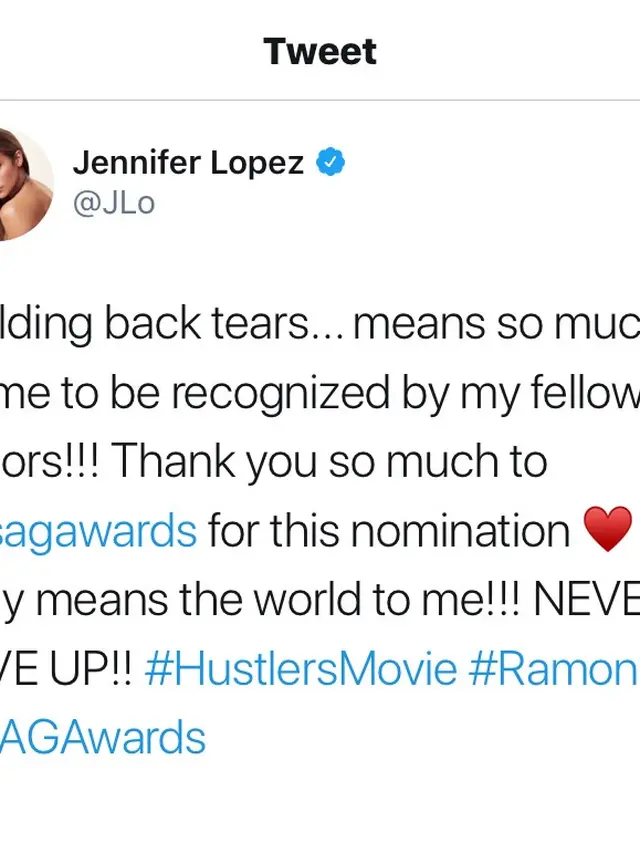 Cuitan Jennifer Lopez usai jadi nomine SAG Awards 2020.