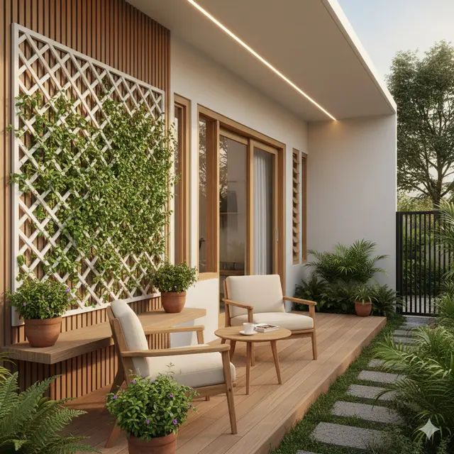Model Teras Rumah Modern dengan Tanaman Rambat Pengusir Ular Alami
