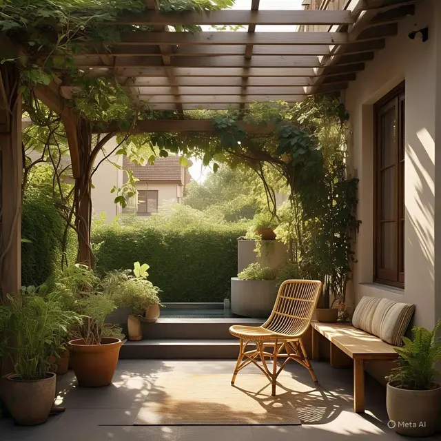 Teras dengan Pergola Kayu