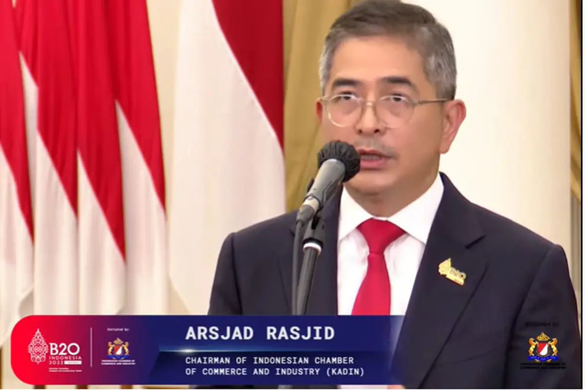 Ketua Umum Kamar Dagang dan Industri (Kadin) Indonesia Arsjad Rasjid pada acara B20 Indonesia Inception Meeting 2022 di Jakarta, Kamis malam (27/1/2022).