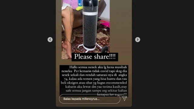 Millen Cyrus Butuh Tabung Oksigen untuk Sang Nenek yang Saturasinya di Angka 74. (instagram/millencyrus)