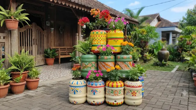 Inspirasi galon bekas menjadi pot bunga bertingkat yang unik dan hemat biaya model bertingkat bentuk piramida