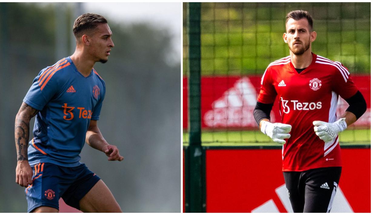 Foto kombo dari Antony (kiri) yang baru bergabung melakukan sesi latihan dengan pemain MU lainnya di Carrington. Hadir pula Martin Dubravka (kanan) yang dipinjam Setan Merah dari Newcastle. Berikut penampakan keduanya. (Twitter/@ManUtd)