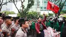Mahasiswa melakukan aksi protes terhadap kenaikan harga Bahan Bakar Minyak (BBM) non-subsidi dan program Makan Bergizi Gratis (MBG) di Jakarta, Senin 15 Juni 2026. (Aditya Irawan/AFP)