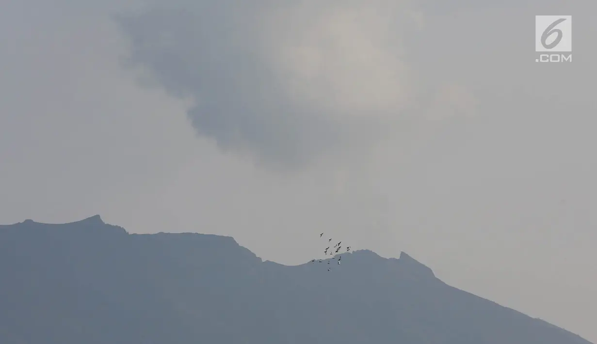 Gunung Agung mengeluarkan asap terlihat dari Karangasem, Bali, Rabu (6/12). Pusat Vulkanologi dan Mitigasi Bencana Geologi mencatat dalam 24 jam terakhir gempa frekuensi rendah meningkat menjadi 57 kali kegempaan. (Liputan6.com/Immanuel Antonius)