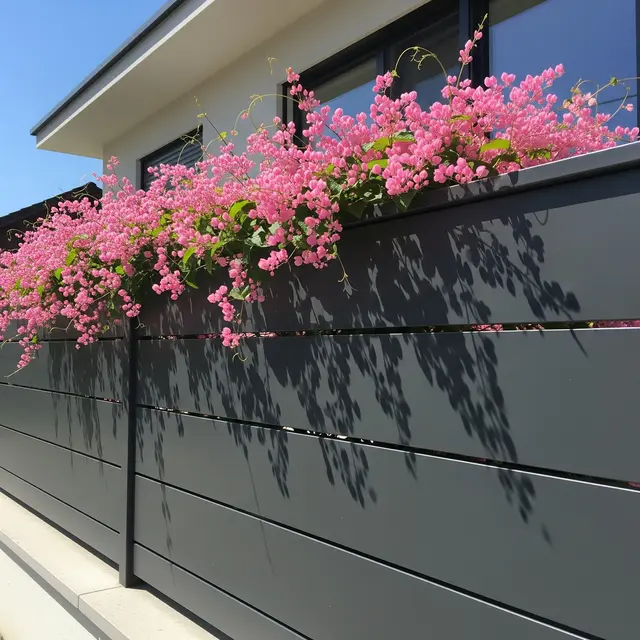 Pagar Rumah Minimalis dengan Tanaman Berbunga (Gemini AI)