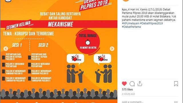 Mekanisme debat capres dan cawapres perdana dari KPU RI.