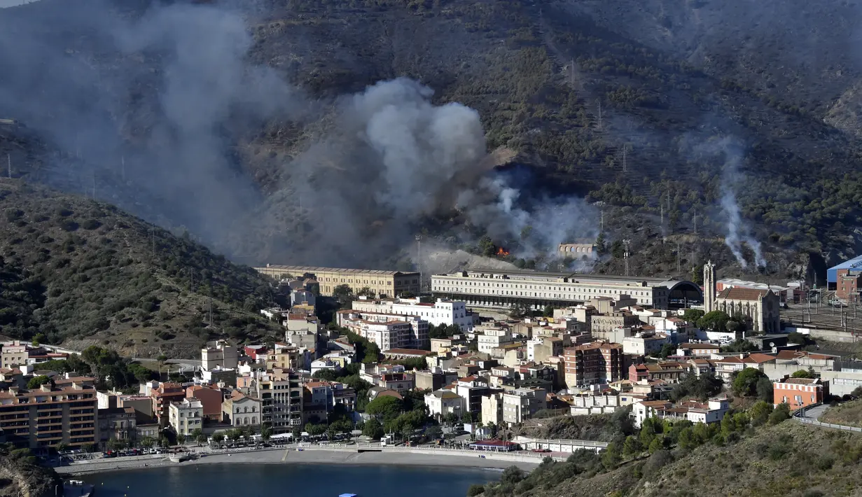 Kobaran api sulit dipadamkan karena medan pegunungan, kata petugas pemadam kebakaran senior Santi Lleonart dalam pernyataan pemerintah Catalan. (AFP/Raymond Roig)