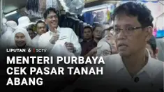 Menteri Keuangan Purbaya Yudhi Sadewa meninjau Blok A Pasar Tanah Abang, Jakarta Pusat. Purbaya memastikan meski harga minyak dunia saat ini naik, daya beli masyarakat masih berjalan baik.