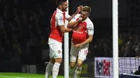 Aaron Ramsey rayakan gol dengan gaya khas saat lawan Watford (Reuters / Alan Walter )