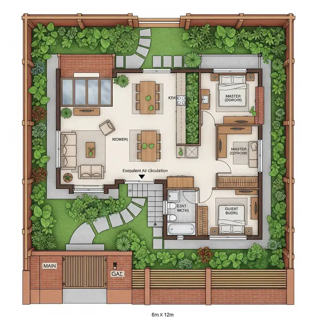 Denah Gambar Rumah Minimalis Ukuran 6x12 (Image by Gemini AI)