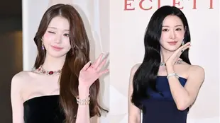 Keduanya sama-sama tampil dalam balutan strapless dress elegan yang dipadukan koleksi high jewelry mewah dari Bvlgari, menciptakan aura glamor khas red carpet. [@henyuk7 @izone___jangwonyoung].