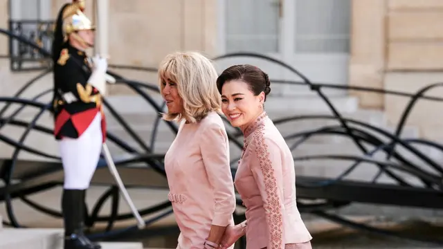 Gaya Kembar Ratu Suthida Thailand dan Brigitte Macron di Istana Élysée Paris, Kompak Tampil Anggun dalam Balutan Pink Pastel