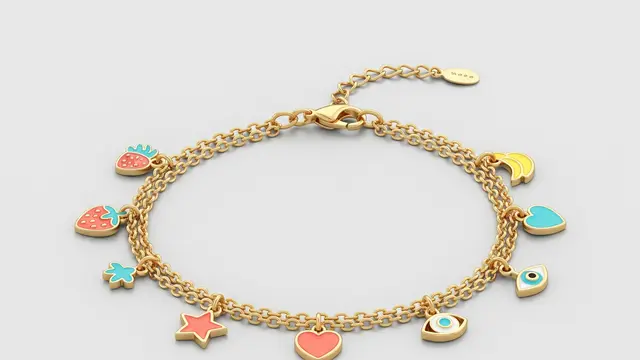 Gelang Chain Emas dengan Charm Enamel Mini