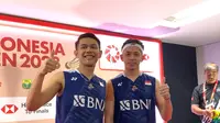 Ganda putra bulu tangkis Indonesia Fajar Alfian/Muhammad Rian Ardianto tak mau mengulangi kesalahan di dua turnamen sebelumnya dalam ajang Indonesia Open 2023. (Liputan6.com/Melinda Indrasari)