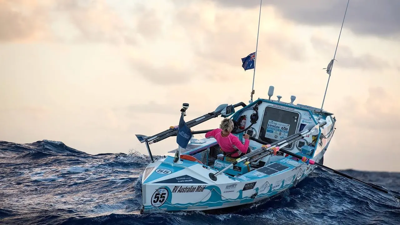 Michelle Lee, seorang wanita Australia yang melakukan perjalanan mengitari samudera dengan perahu dayung (AFP)