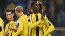 Ousmane Dembele. Sayap kanan Prancis berusia 25 tahun yang kini berstatus tanpa klub sejak akhir musim 2021/2022 usai belum memperpanjang kontraknya bersama Barcelona ini menjadi pemain termahal yang pernah direkrut Borussia Dortmund sepanjang sejarah. Ia didatangkan dari Stade Rennais di awal musim 2016/2017 dengan nilai transfer 35 juta euro atau kini setara Rp532,5 miliar. Hanya semusim bersama Dortmund dan total bermain dalam 50 laga di semua ajang dengan torehan 10 gol dan 22 assist, ia dilepas ke Barcelona pada awal musim 2017/2018 dengan mahar 140 juta euro atau kini setara Rp2,1 triliun.  (AFP/Carmen Jaspersen)