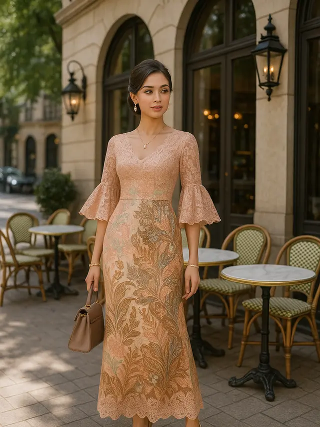 Pilihan Long Dress Batik Brokat Lengan Trompet
