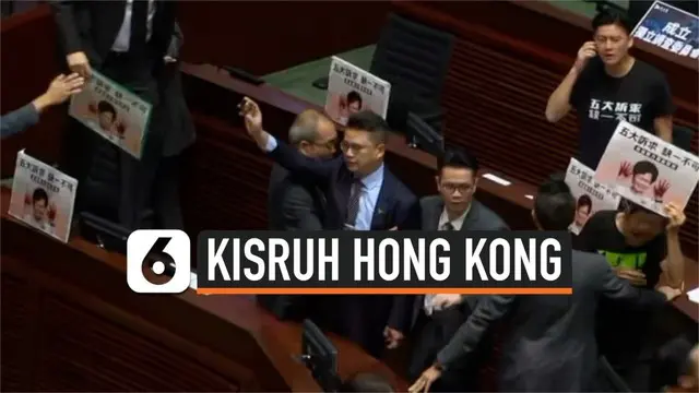Kericuhan terjadi di tengah sidang legislatif Hong Kong. Anggota legislatif pro demokrasi berteriak saat pemimpin Hong Kong Carrie Lam berpidato.