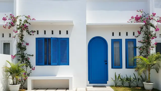 Desain Rumah Type 36 Ala Villa Santorini dengan Sentuhan Putih Biru