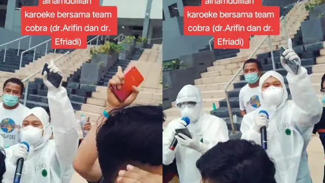 Dua orang dokter ikut karaoke bersama pasien COVID-19 di RSD Wisma Atlet, Kemayoran.