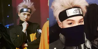 Suga BTS merupakan fans berat dari Naruto, ia pernah berdandan seperti Naruto dan Kakashi. (Foto: allkpop.com)