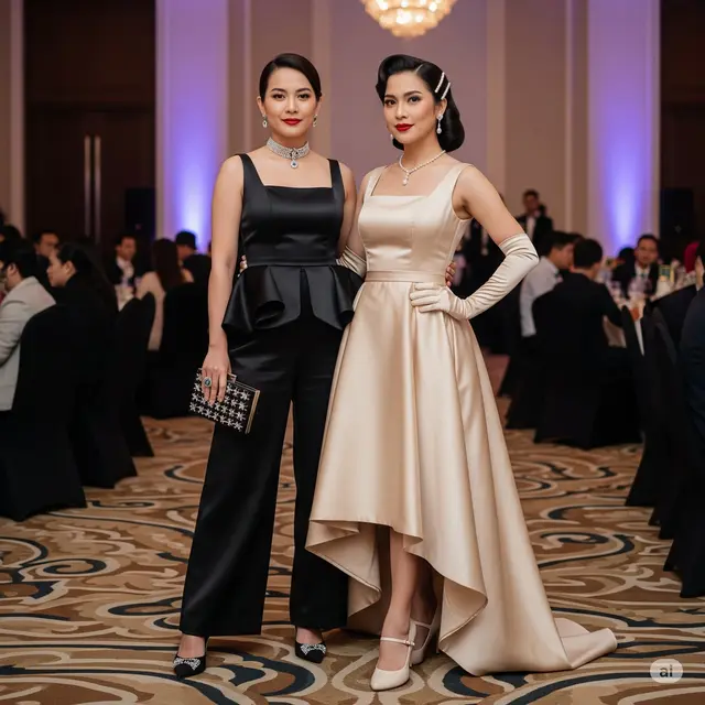 Inspirasi Dress Pesta Peplum High Waist Satin. Foto: Gemini