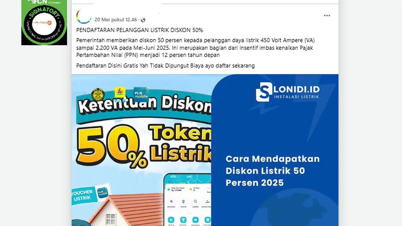 Tangkapan layar  klaim link pendaftaran diskon listrik 50 persen untuk periode Mei-Juni 2025