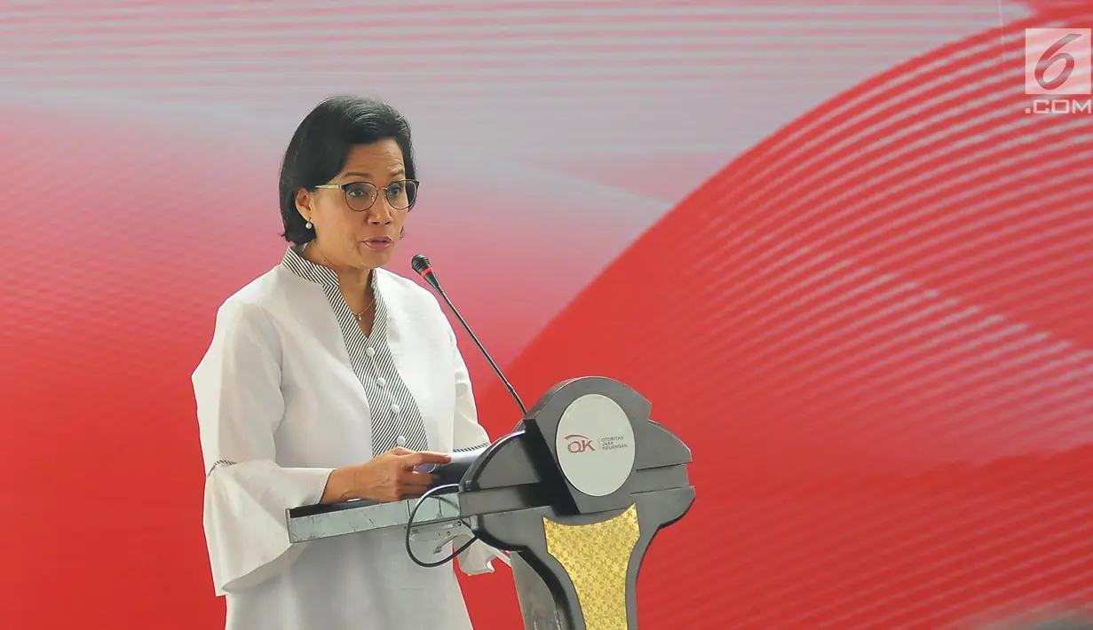 Menkeu Sri Mulyani memberi sambutan saat seremonial pembangunan Kantor Pusat Otoritas Jasa Keuangan (OJK) di Jakarta, Selasa (2/4). Gedung Indonesia Financial Center diperuntukkan bagi OJK dan Kementerian Keuangan. (Liputan6.com/Angga Yuniar)