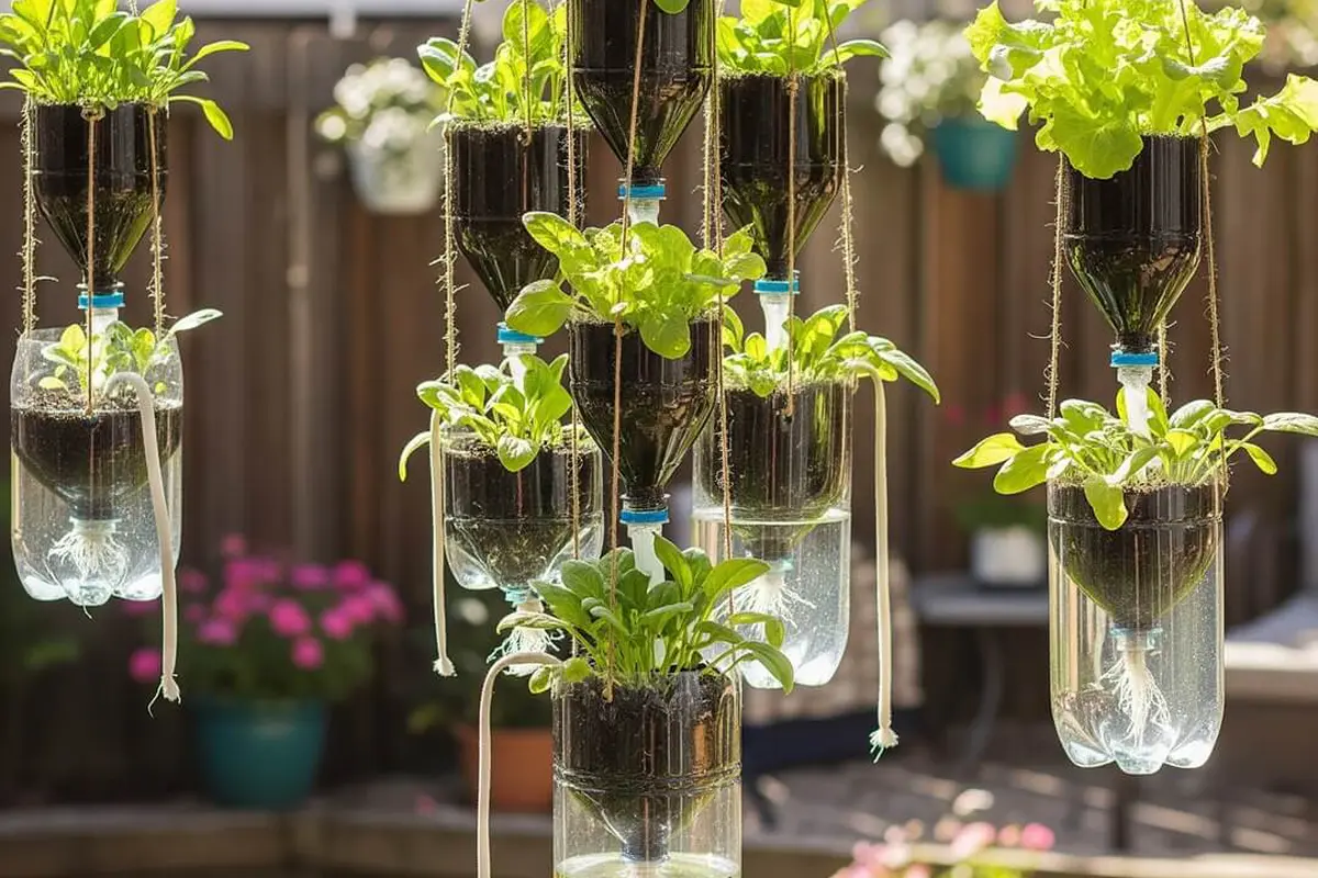 Model Kebun Mungil di Halaman Belakang dengan Botol Bekas